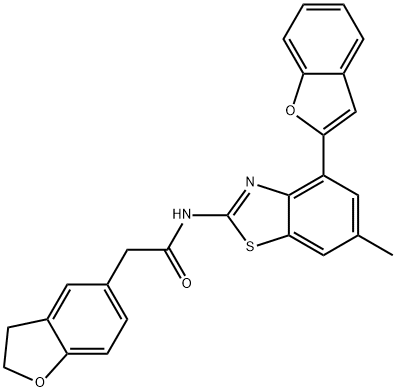 N-(4-(Benzofuran-2-yl)-6-methylbenzo[d]thiazol-2-yl)-2-(2,3-dihydrobenzofuran-5-yl)acetamide 化学構造式