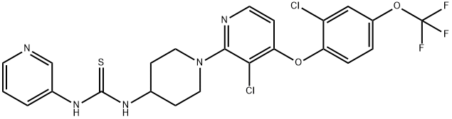 N-[1-[4-[2-クロロ-4-(トリフルオロメトキシ)フェノキシ]-3-クロロピリジン-2-イル]ピペリジン-4-イル]-N′-(3-ピリジル)チオ尿素 化学構造式