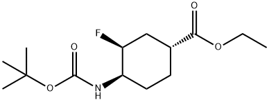Cyclohexanecarboxylic acid, 4-[[(1,1-dimethylethoxy)carbonyl]amino]-3-fluoro-, ethyl ester, (1R,3S,4R)- Structure