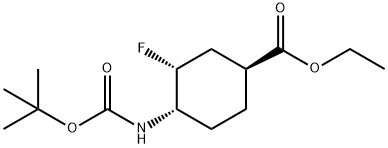 Cyclohexanecarboxylic acid, 4-[[(1,1-dimethylethoxy)carbonyl]amino]-3-fluoro-, ethyl ester, (1S,3R,4S)- Struktur