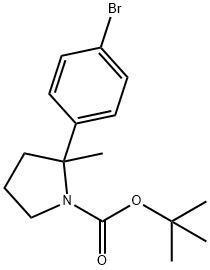 1-Pyrrolidinecarboxylic acid, 2-(4-bromophenyl)-2-methyl-, 1,1-dimethylethyl ester 化学構造式