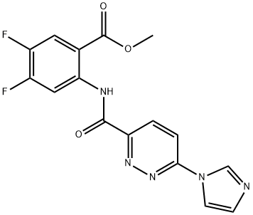 Benzoic acid, 4,5-difluoro-2-[[[6-(1H-imidazol-1-yl)-3-pyridazinyl]carbonyl]amino]-, methyl ester 化学構造式