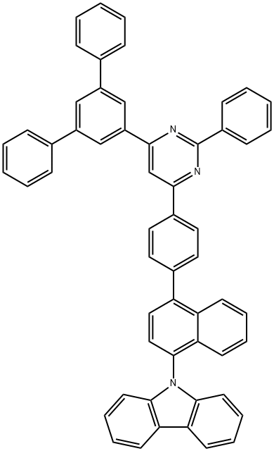 9H-Carbazole, 9-[4-[4-(2-phenyl-6-[1,1':3',1''-terphenyl]-5'-yl-4-pyrimidinyl)phenyl]-1-naphthalenyl]- 结构式