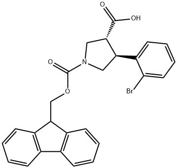 1,3-Pyrrolidinedicarboxylic acid, 4-(2-bromophenyl)-, 1-(9H-fluoren-9-ylmethyl) ester, (3R,4S)- 结构式