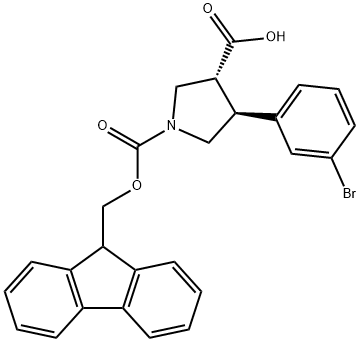 1,3-Pyrrolidinedicarboxylic acid, 4-(3-bromophenyl)-, 1-(9H-fluoren-9-ylmethyl) ester, (3R,4S)- Structure