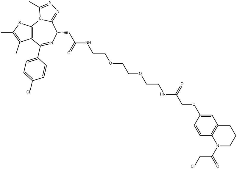 6H-THIENO[3,2-F][1,2,4]TRIAZOLO[4,3-A][1,4]DIAZEPINE-6-ACETAMIDE, N-[2-[2-[2-[[2-[[1-(2-CHLOROACETYL)-1,2,3,4-TETRAHYDRO-6-QUINOLINYL]OXY]ACETYL]AMINO]ETHOXY]ET, 2384184-44-3, 结构式