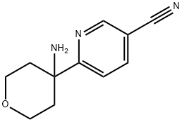 3-Pyridinecarbonitrile, 6-(4-aminotetrahydro-2H-pyran-4-yl)- Struktur