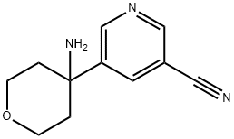 3-Pyridinecarbonitrile, 5-(4-aminotetrahydro-2H-pyran-4-yl)- Struktur