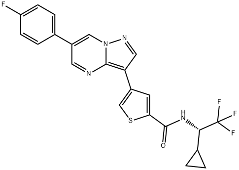 2-Thiophenecarboxamide, N-[(1S)-1-cyclopropyl-2,2,2-trifluoroethyl]-4-[6-(4-fluorophenyl)pyrazolo[1,5-a]pyrimidin-3-yl]-,2443816-45-1,结构式