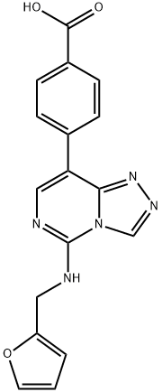 Benzoic acid, 4-[5-[(2-furanylmethyl)amino]-1,2,4-triazolo[4,3-c]pyrimidin-8-yl]- Struktur