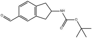 Carbamic acid, N-(5-formyl-2,3-dihydro-1H-inden-2-yl)-, 1,1-dimethylethyl ester 化学構造式