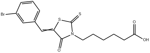 6-[(5Z)-5-[(3-bromophenyl)methylidene]-4-oxo-2-sulfanylidene-1,3-thiazolidin-3-yl]hexanoic acid Structure