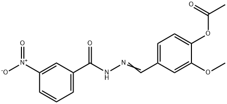 2-methoxy-4-[2-(3-nitrobenzoyl)carbonohydrazonoyl]phenyl acetate 化学構造式