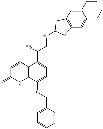 2(1H)-Quinolinone, 5-[(1S)-2-[(5,6-diethyl-2,3-dihydro-1H-inden-2-yl)amino]-1-hydroxyethyl]-8-(phenylmethoxy)-, 312759-81-2, 结构式