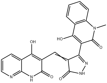 1,8-Naphthyridin-2(1H)-one,3-[[3-(1,2-dihydro-4-hydroxy-1-methyl-2-oxo-3-quinolinyl)-1,5-dihydro-5-oxo-4H-pyrazol-4-ylidene]methyl]-4-hydroxy-(9CI)|