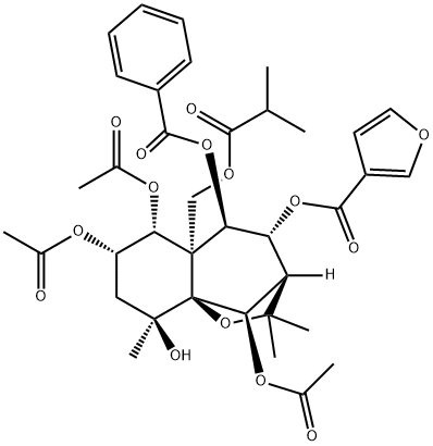 3-Furancarboxylic acid, (3R,4R,5R,5aS,6R,7S,9S,9aS,10R)-6,7,10-tris(acetyloxy)-5-(benzoyloxy)octahydro-9-hydroxy-2,2,9-trimethyl-5a-[(2-methyl-1-oxopropoxy)methyl]-2H-3,9a-methano-1-benzoxepin-4-yl ester,337969-86-5,结构式