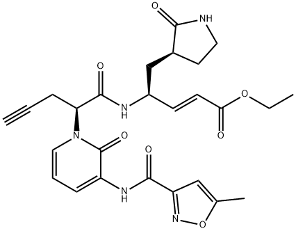 2-Pentenoic acid, 4-[[(2S)-2-[3-[[(5-methyl-3-isoxazolyl)carbonyl]amino]-2-oxo-1(2H)-pyridinyl]-1-oxo-4-pentyn-1-yl]amino]-5-[(3S)-2-oxo-3-pyrrolidinyl]-, ethyl ester, (2E,4S)- Structure
