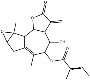 2-Methyl-2-butenoic acid 2,3,3a,4,5,7,7a,8a,8b,8c-decahydro-4-hydroxy-6,8a-dimethyl-3-methylene-2-oxooxireno[2,3]azuleno[4,5-b]furan-5-yl ester Structure
