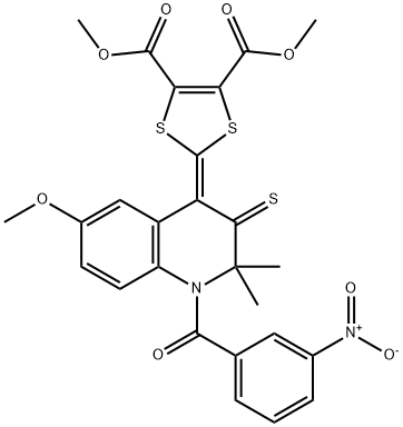 dimethyl 2-[6-methoxy-2,2-dimethyl-1-(3-nitrobenzoyl)-3-sulfanylidenequinolin-4-ylidene]-1,3-dithiole-4,5-dicarboxylate Structure