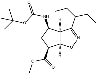 methyl (3aS,4R,6S,6aR)-4-((tert-butoxycarbonyl)amino)-3-(pentan-3-yl)-3a,5,6,6a-tetrahydro-4H-cyclopenta[d]isoxazole-6-carboxylate 化学構造式