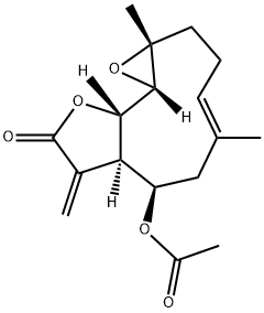 (1aR,4E,7R,7aR,10aS,10bR)-7-アセトキシ-2,3,6,7,7a,8,10a,10b-オクタヒドロ-1a,5-ジメチル-8-メチレンオキシレノ[9,10]シクロデカ[1,2-b]フラン-9(1aH)-オン 化学構造式