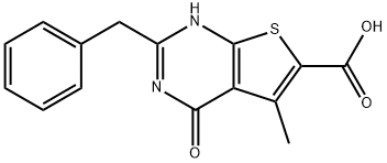 2-benzyl-5-methyl-4-oxo-3H,4H-thieno[2,3-d]pyrimidine-6-carboxylic acid Structure