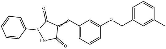 4-({3-[(3-メチルフェニル)メトキシ]フェニル}メチリデン)-1-フェニルピラゾリジン-3,5-ジオン 化学構造式