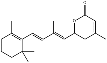 2H-Pyran-2-one, 5,6-dihydro-4-methyl-6-[(1E,3E)-2-methyl-4-(2,6,6-trimethyl-1-cyclohexen-1-yl)-1,3-butadien-1-yl]- Struktur