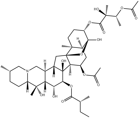 4α,9-エポキシセバン-3β,4,7α,14,15α,16β,20-ヘプタオール7-アセタート3-[(2S,3R)-3-アセトキシ-2-ヒドロキシ-2-メチルブタノアート]15-[(R)-2-メチルブタノアート] 化学構造式