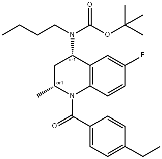 Carbamic acid, butyl[(2R,4S)-1-(4-ethylbenzoyl)-6-fluoro-1,2,3,4-tetrahydro-2-methyl-4-quinolinyl]-, 1,1-dimethylethyl ester, rel- (9CI) Structure