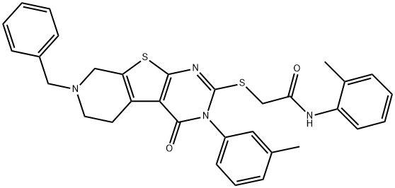 2-[[7-benzyl-3-(3-methylphenyl)-4-oxo-6,8-dihydro-5H-pyrido[2,3]thieno[2,4-b]pyrimidin-2-yl]sulfanyl]-N-(2-methylphenyl)acetamide Structure