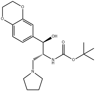 Carbamic acid, N-[(1R,2R)-2-(2,3-dihydro-1,4-benzodioxin-6-yl)-2-hydroxy-1-(1-pyrrolidinylmethyl)ethyl]-, 1,1-dimethylethyl ester Struktur