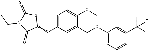 (5Z)-3-ethyl-5-[[4-methoxy-3-[[3-(trifluoromethyl)phenoxy]methyl]phenyl]methylidene]-2-sulfanylidene-1,3-thiazolidin-4-one Structure