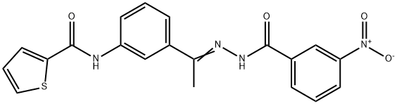 N-[3-[(E)-C-methyl-N-[(3-nitrobenzoyl)amino]carbonimidoyl]phenyl]thiophene-2-carboxamide 化学構造式