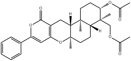 2H,11H-Naphtho[2,1-b]pyrano[3,4-e]pyran-11-one, 3-(acetyloxy)-4-[(acetyloxy)methyl]-1,3,4,4a,5,6,6a,12,12a,12b-decahydro-4,6a,12b-trimethyl-9-phenyl-, (3S,4R,4aR,6aR,12aR,12bS)- Struktur
