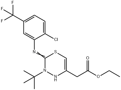 乙基2-(3-(叔丁基)-2-((2-氯-5-(三氟甲基)苯基)亚胺)-3,4-二氢-2H-1,3,4-噻二嗪-5-基)醋酸盐,560995-30-4,结构式