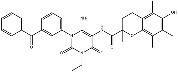 566921-65-1 2H-1-Benzopyran-2-carboxamide,  N-[6-amino-1-(3-benzoylphenyl)-3-ethyl-1,2,3,4-tetrahydro-2,4-dioxo-5-pyrimidinyl]-3,4-dihydro-6-hydroxy-2,5,7,8-