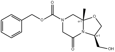 (3R,8aS)-rel-Hexahydro-3-(hydroxyMethyl)-8a-Methyl-5-oxo-7H-oxazolo[3,2-a]pyrazine-7-carboxylic acid phenylMethyl ester 化学構造式