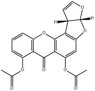 (3aR,12cS)-3a,12c-Dihydro-6,8-dihydroxy-7H-furo[3',2':4,5]furo[2,3-c]xanthene-7-one=diacetate Structure