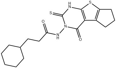 3-cyclohexyl-N-(1-oxo-3-sulfanylidene-4,6,7,8-tetrahydrocyclopenta[2,3]thieno[2,4-b]pyrimidin-2-yl)propanamide 化学構造式