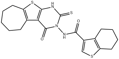 N-(4-oxo-2-sulfanylidene-1,5,6,7,8,9-hexahydrocyclohepta[2,3]thieno[2,4-b]pyrimidin-3-yl)-4,5,6,7-tetrahydro-1-benzothiophene-3-carboxamide Structure