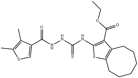 ethyl 2-(2-(4,5-dimethylthiophene-3-carbonyl)hydrazinecarbothioamido)-4,5,6,7,8,9-hexahydrocycloocta[b]thiophene-3-carboxylate Struktur