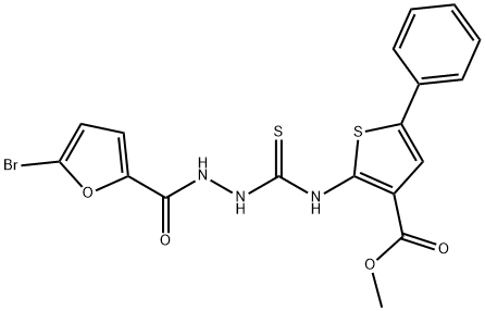 methyl 2-(2-(5-bromofuran-2-carbonyl)hydrazinecarbothioamido)-5-phenylthiophene-3-carboxylate Struktur