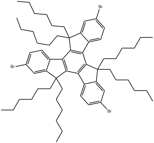 2,7,12-tribromo-5,5',10,10',15,15'-hexahexyltruxene Structure