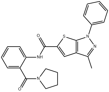 1H-Thieno[2,3-c]pyrazole-5-carboxamide,3-methyl-1-phenyl-N-[2-(1-pyrrolidinylcarbonyl)phenyl]-(9CI),603093-55-6,结构式