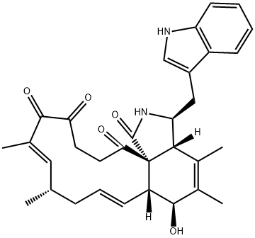 (7S,13E,16S,17E)-7-ヒドロキシ-10-(1H-インドール-3-イル)-16,18-ジメチル[13]サイトカラサ-5,13,17-トリエン-1,19,20,23-テトラオン 化学構造式