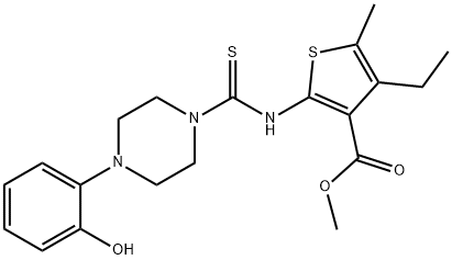 methyl 4-ethyl-2-(4-(2-hydroxyphenyl)piperazine-1-carbothioamido)-5-methylthiophene-3-carboxylate, 669729-90-2, 结构式