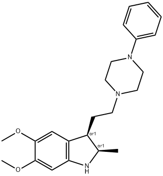 rel-(2R*)-2,3-ジヒドロ-5,6-ジメトキシ-2α*-メチル-3α*-[2-(4-フェニル-1-ピペラジニル)エチル]-1H-インドール 化学構造式