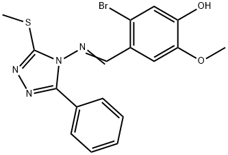 5-ブロモ-2-メトキシ-4-({[3-(メチルスルファニル)-5-フェニル-1,2,4-トリアゾール-4-イル]イミノ}メチル)フェノール 化学構造式
