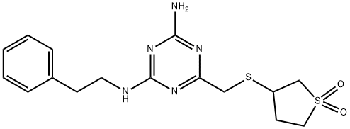 6-[(1,1-dioxothiolan-3-yl)sulfanylmethyl]-2-N-(2-phenylethyl)-1,3,5-triazine-2,4-diamine 化学構造式